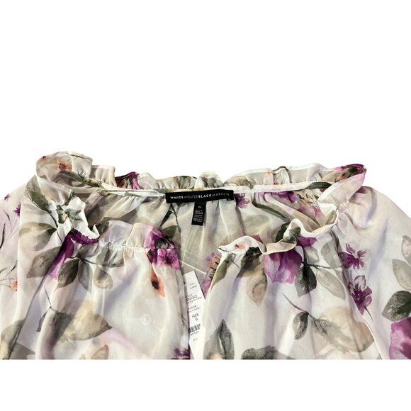 White House Black Market Womens 6 Floral Blouse Ecru Violet Ruffle + Tank NWT - Picture 13 of 16